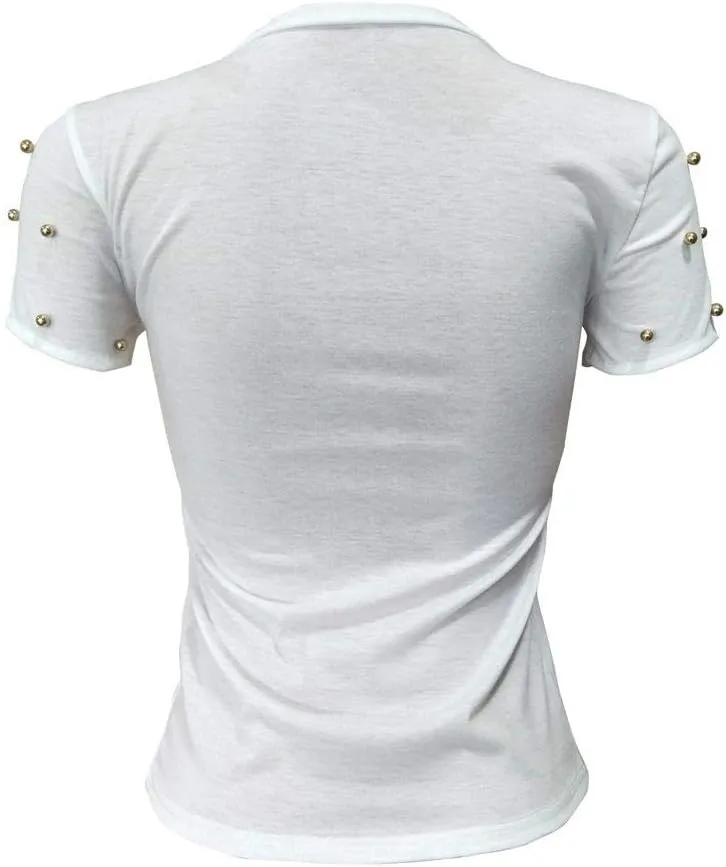 PESION Womens Short Sleeve T-Shirt Sequined Tops O-Neck Funny Graphic Tees Blouse