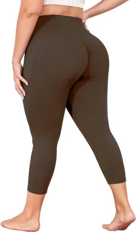 Plus Size Capri Leggings for Women with Pockets, Butt Lifting Yoga Pants Tummy Control, L-5XL Workout Leggings
