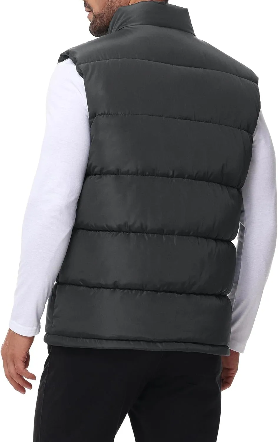 Polu Men's Water-Resistant Puffer Vest Sleeveless Jacket Stand Collar Zipper Winter Warm Outerwear with 3 Pockets