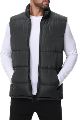 Polu Men's Water-Resistant Puffer Vest Sleeveless Jacket Stand Collar Zipper Winter Warm Outerwear with 3 Pockets