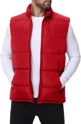 Polu Men's Water-Resistant Puffer Vest Sleeveless Jacket Stand Collar Zipper Winter Warm Outerwear with 3 Pockets