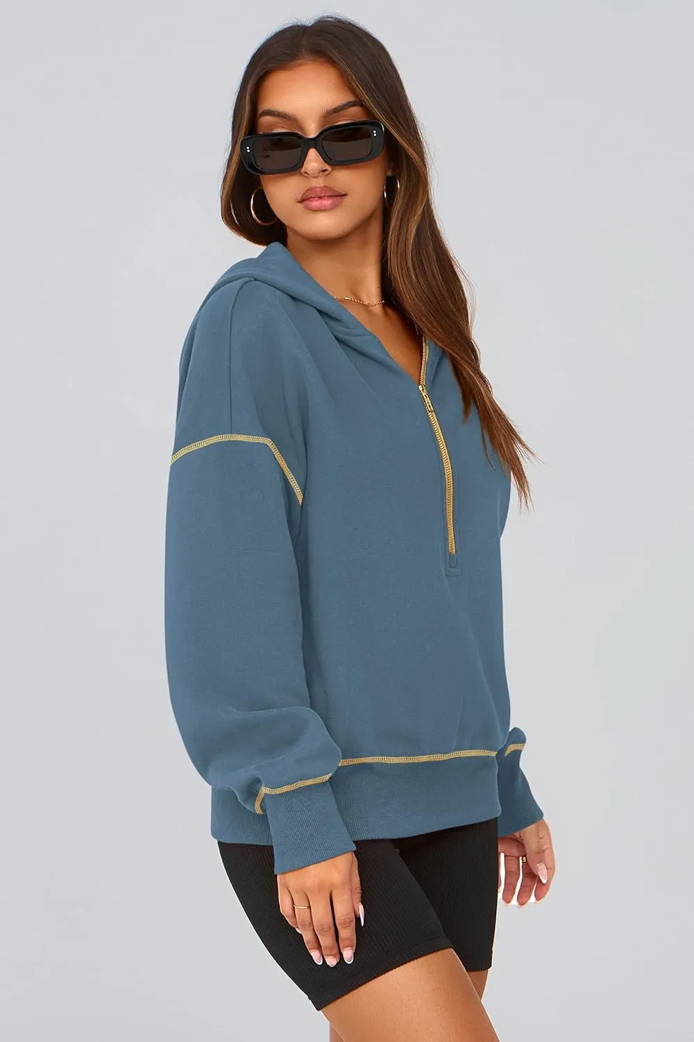 PRETTYGARDEN Women's Hooded Sweatshirts Long Sleeve Half Zip Cropped Hoodie Pullover Winter Fashion Clothes