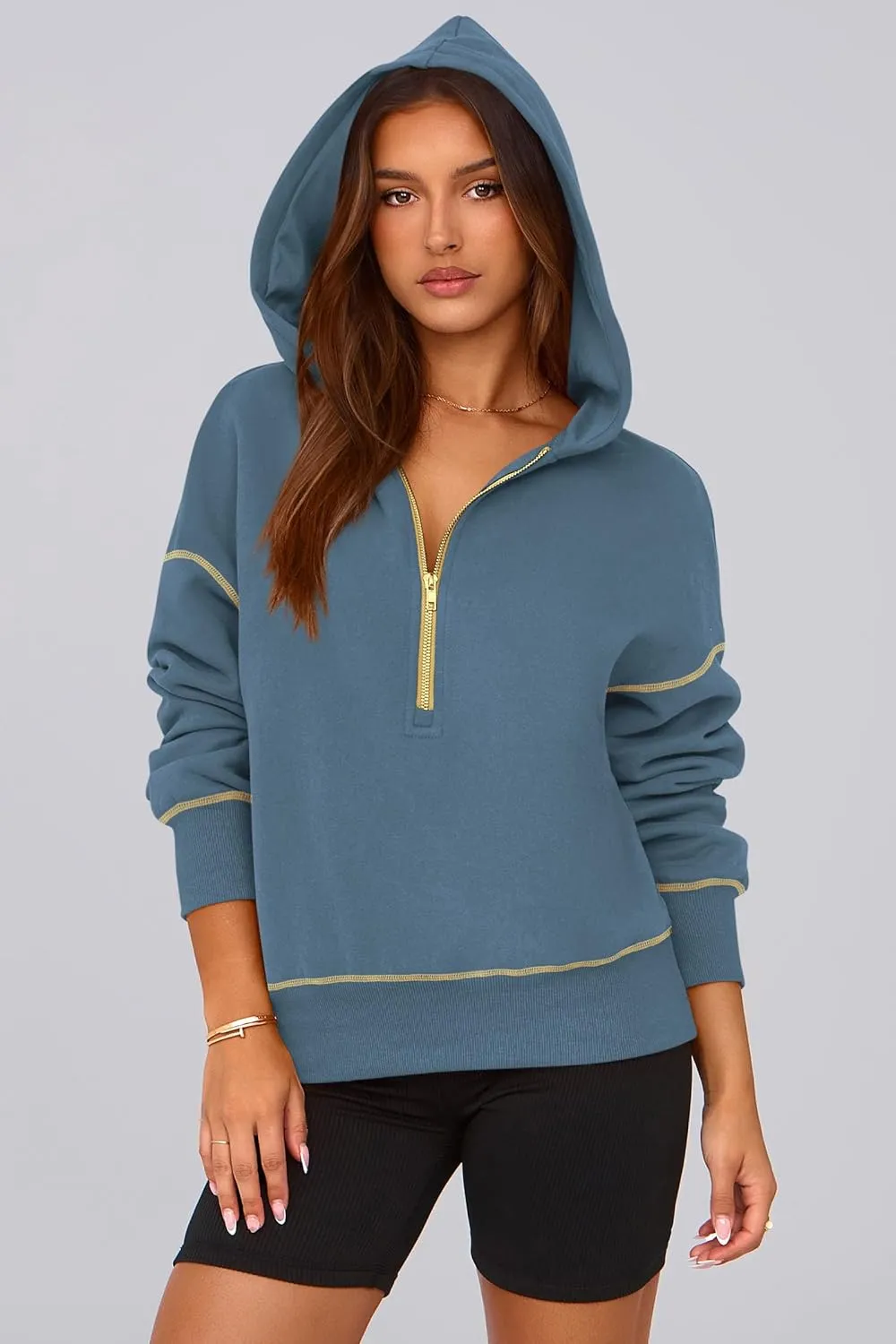 PRETTYGARDEN Women's Hooded Sweatshirts Long Sleeve Half Zip Cropped Hoodie Pullover Winter Fashion Clothes