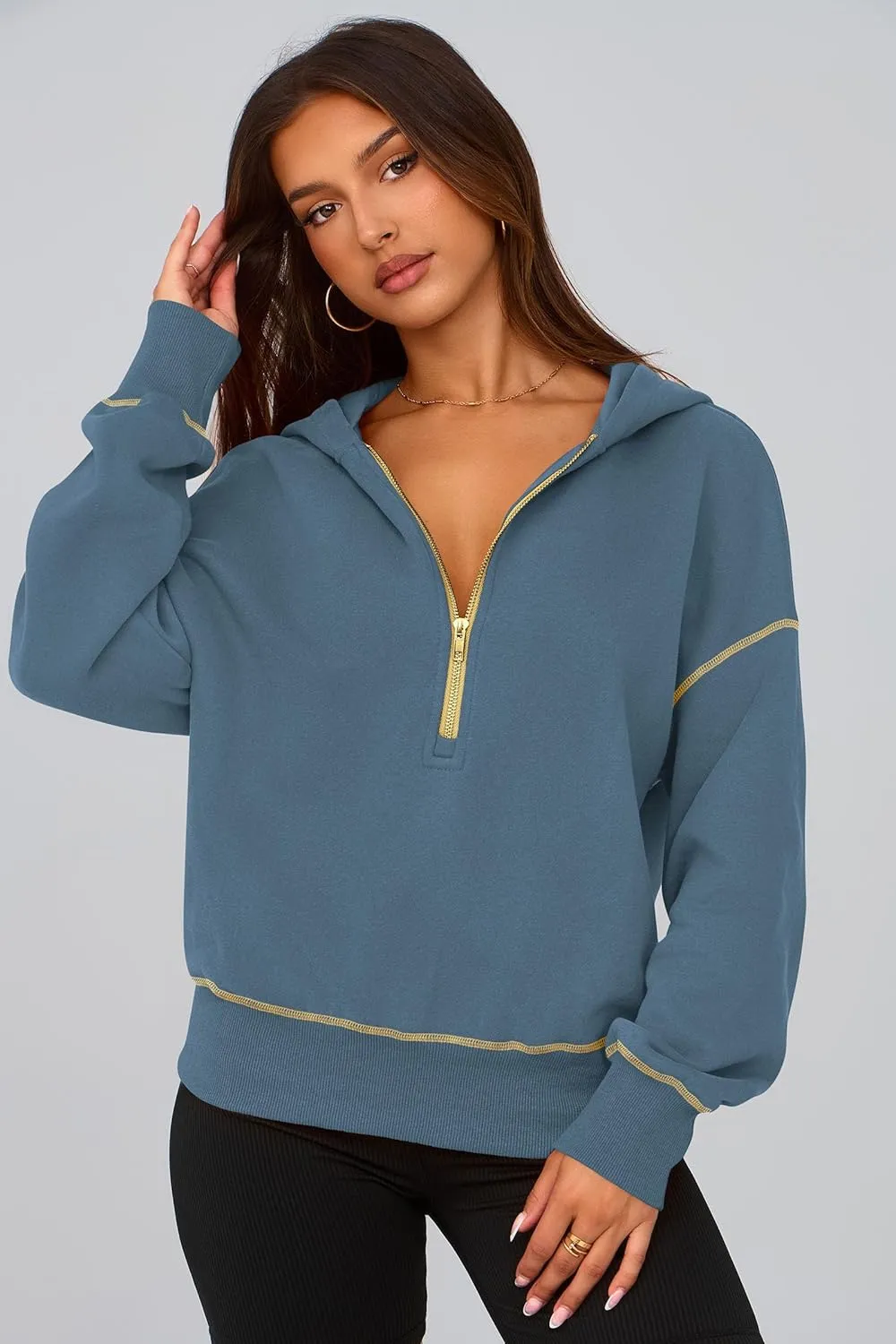 PRETTYGARDEN Women's Hooded Sweatshirts Long Sleeve Half Zip Cropped Hoodie Pullover Winter Fashion Clothes