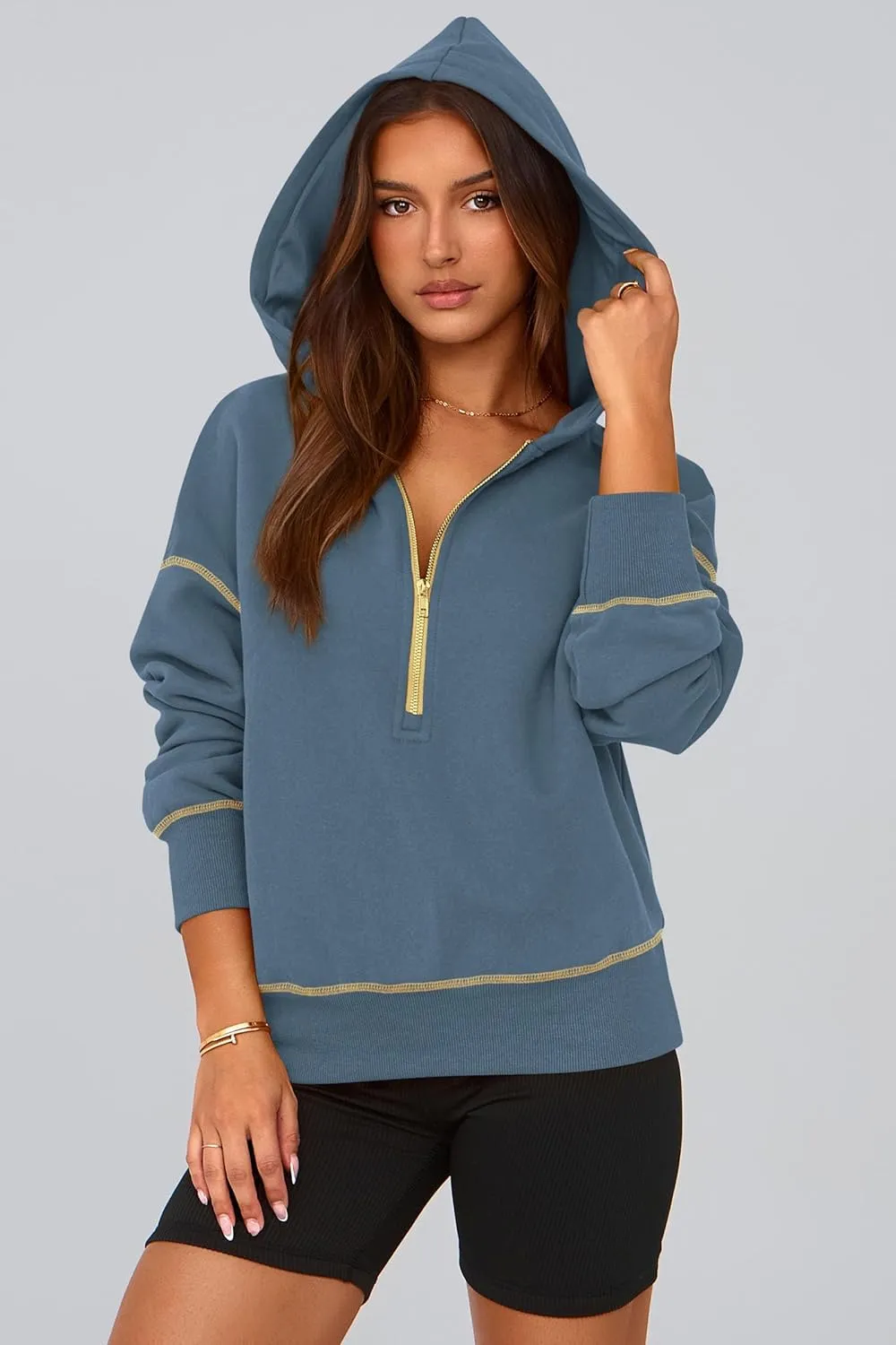 PRETTYGARDEN Women's Hooded Sweatshirts Long Sleeve Half Zip Cropped Hoodie Pullover Winter Fashion Clothes