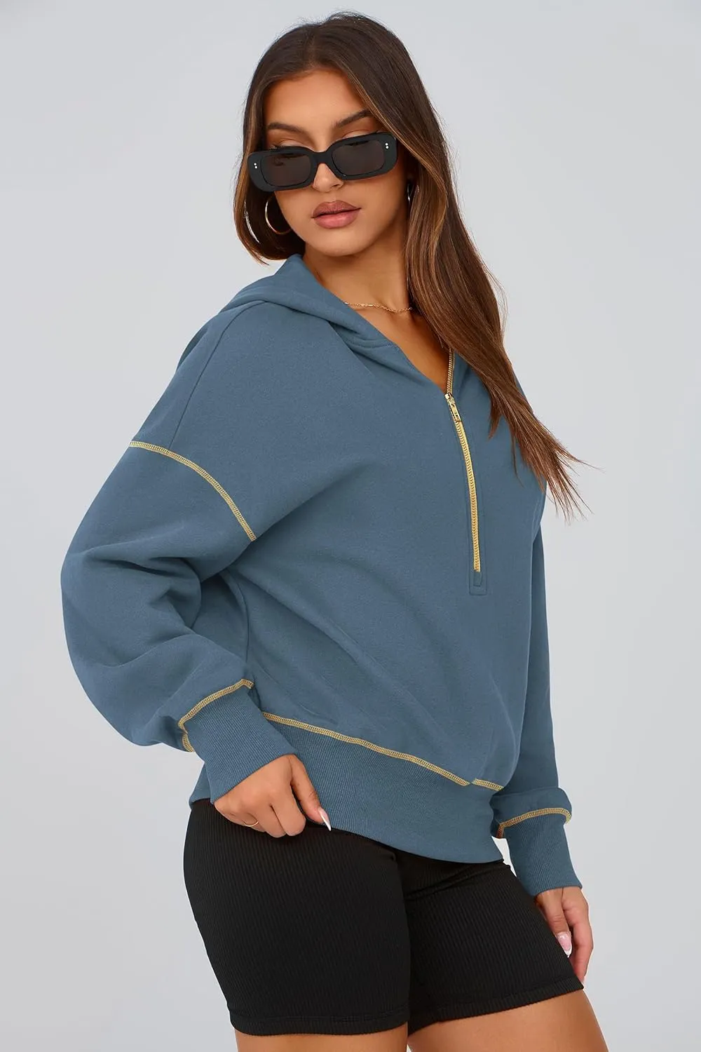 PRETTYGARDEN Women's Hooded Sweatshirts Long Sleeve Half Zip Cropped Hoodie Pullover Winter Fashion Clothes