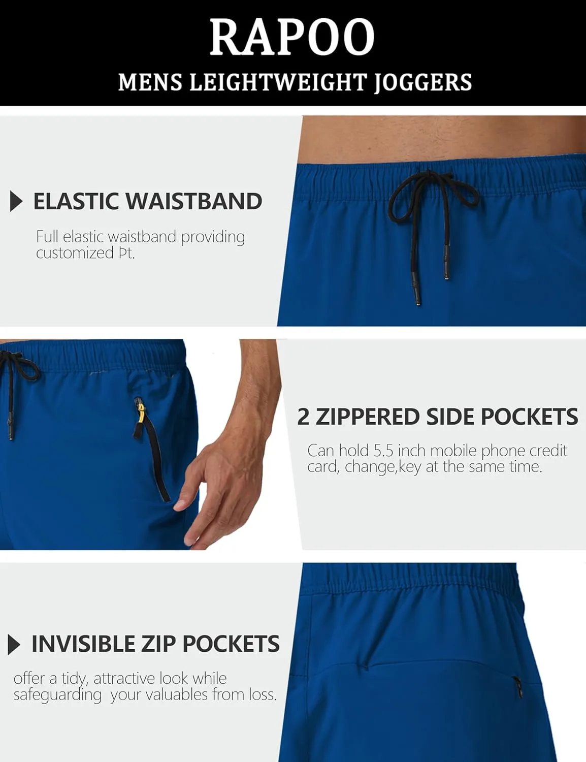 Rapoo Mens Lightweight Hiking Pants Quick Dry Stretch Joggers for Running Workout Casual