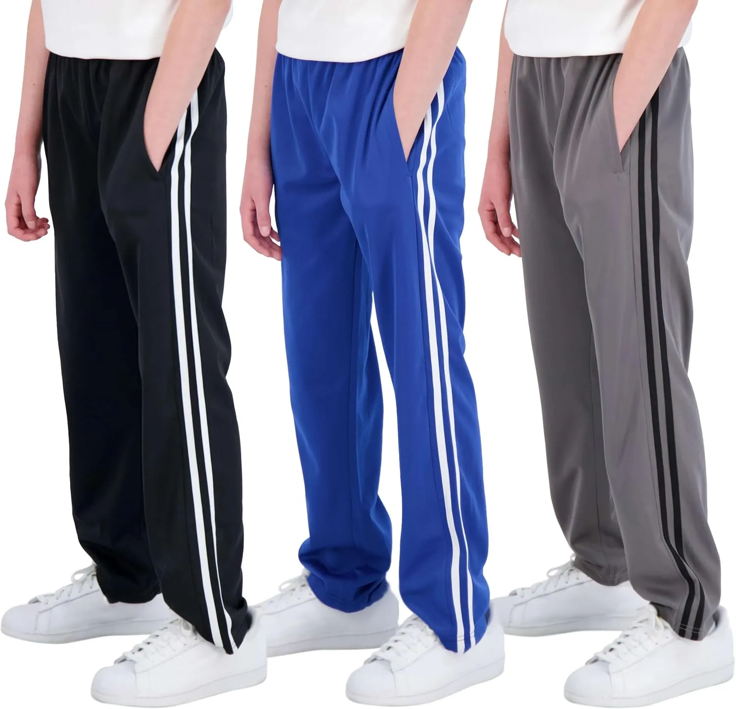 Real Essentials 3 Pack: Boys' Tricot Open Bottom Fleece-Lined Sweatpants with Pockets