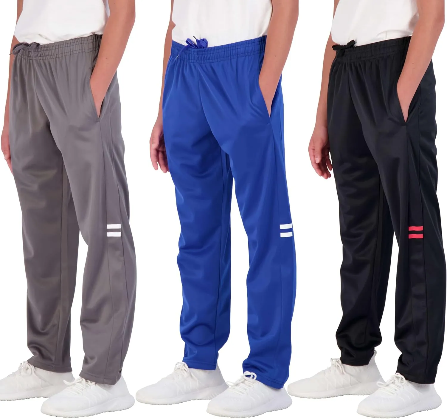 Real Essentials 3 Pack: Boys' Tricot Open Bottom Fleece-Lined Sweatpants with Pockets