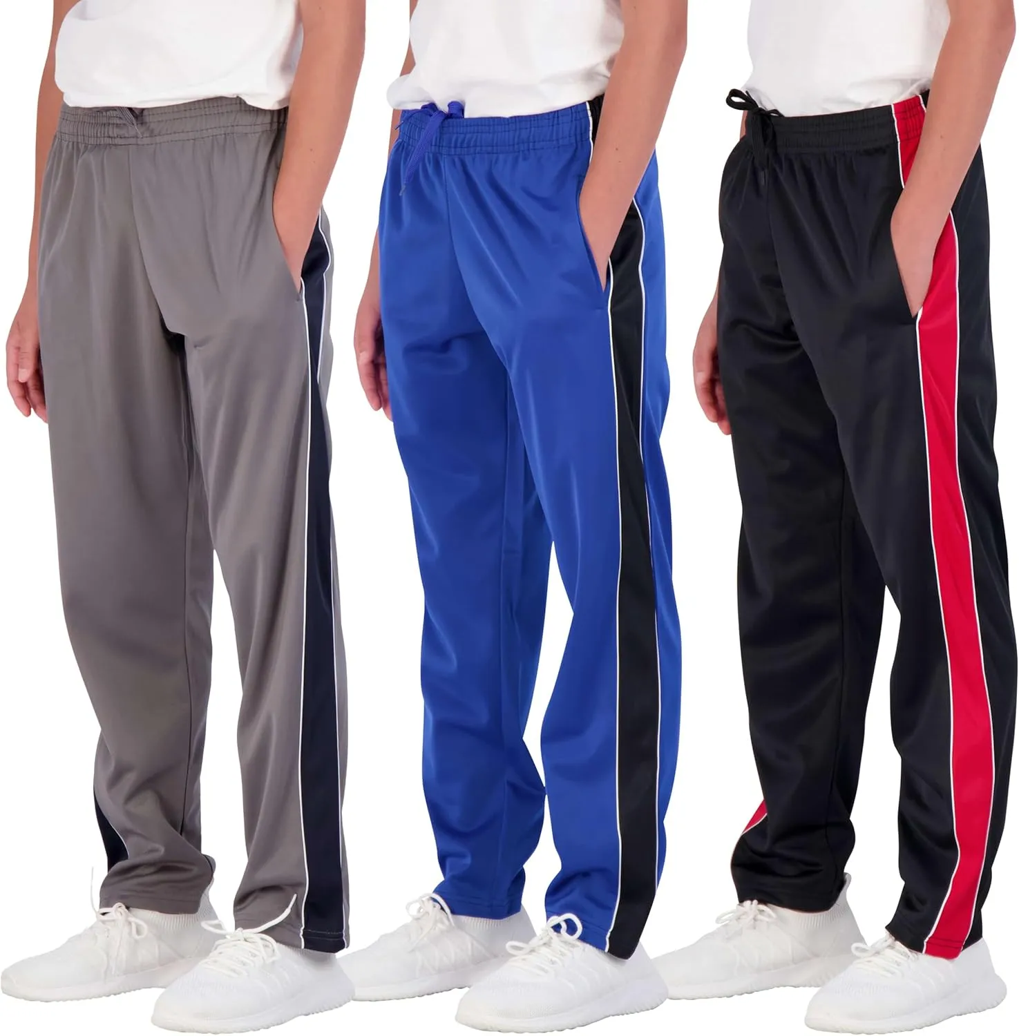 Real Essentials 3 Pack: Boys' Tricot Open Bottom Fleece-Lined Sweatpants with Pockets
