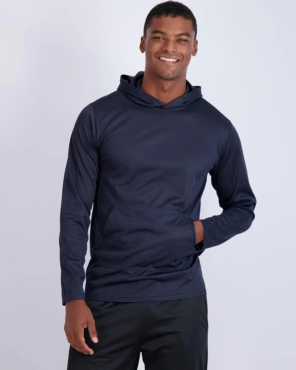 Real Essentials 3 Pack: Men's Mesh Long Sleeve Athletic Pullover Hoodie Sweatshirt Pockets UPF 50  (Available in Big & Tall)