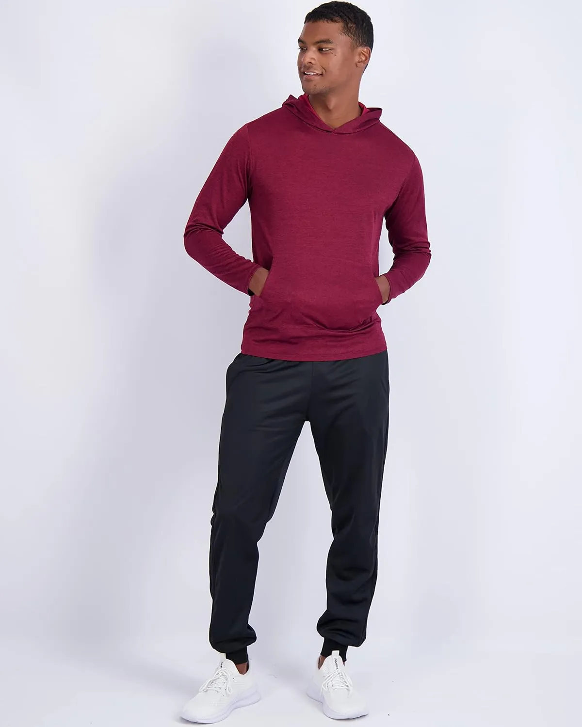 Real Essentials 3 Pack: Men's Mesh Long Sleeve Athletic Pullover Hoodie Sweatshirt Pockets UPF 50  (Available in Big & Tall)
