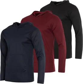 Real Essentials 3 Pack: Men's Mesh Long Sleeve Athletic Pullover Hoodie Sweatshirt Pockets UPF 50  (Available in Big & Tall)