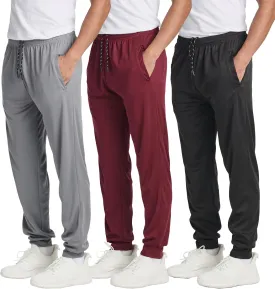 Real Essentials 3 Pack: Men's Tech Mesh Active Athletic Casual Jogger Sweatpants with Pockets(Available in Big & Tall)