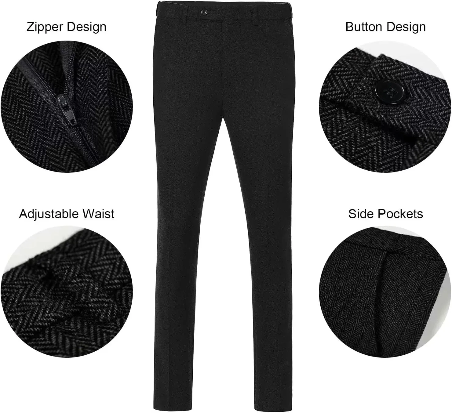 Retro Tweed Men's Suit 3 Piece Slim Fit Herringbone Suits Groom Tuxedos Set Wedding Prom Blazer Jacket Vest Pants for Men