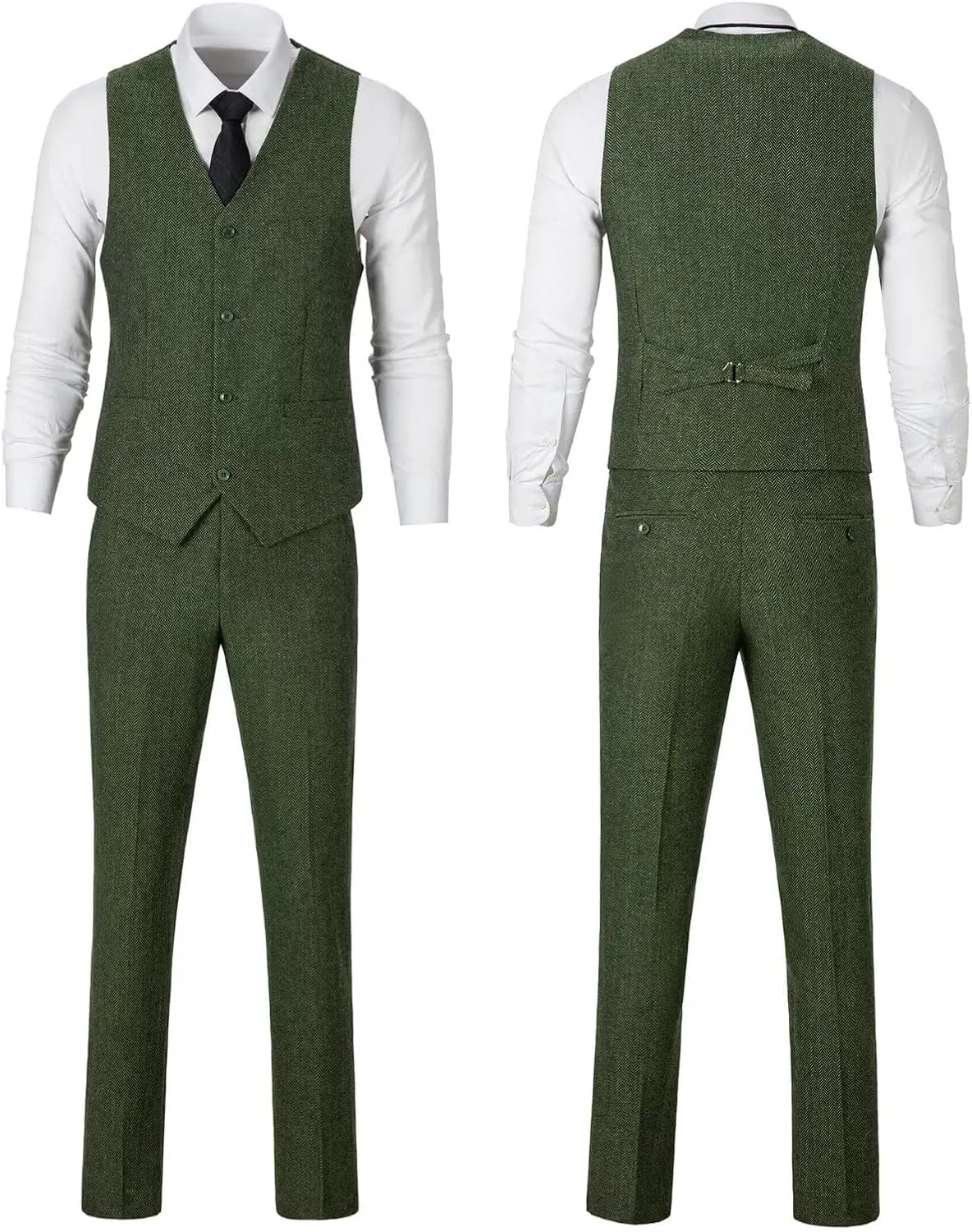 Retro Tweed Men's Suit 3 Piece Slim Fit Herringbone Suits Groom Tuxedos Set Wedding Prom Blazer Jacket Vest Pants for Men