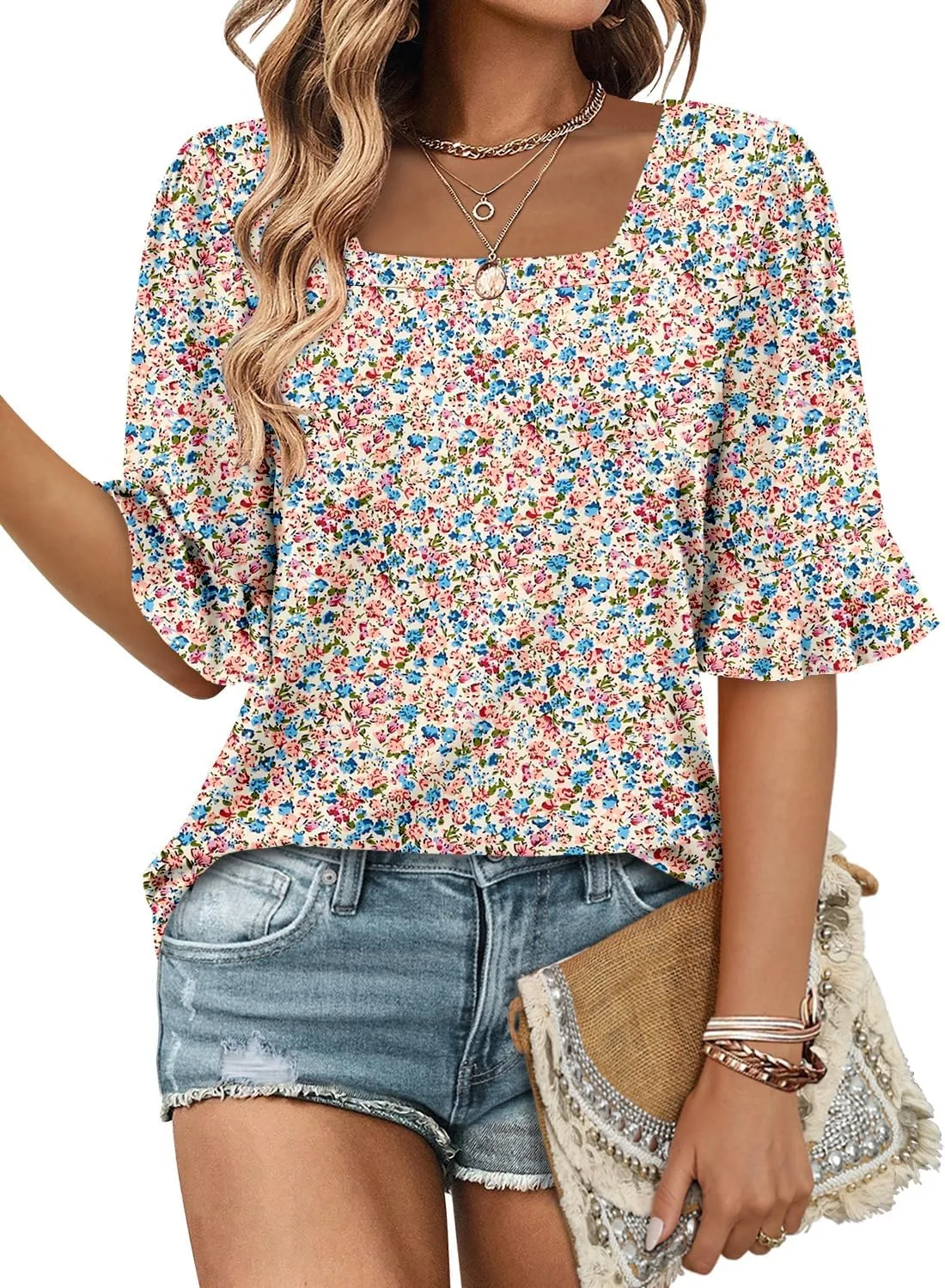 ROSELINLIN Half Sleeve Top for Women Summer Dressy Casual Tunic Top