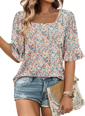 ROSELINLIN Half Sleeve Top for Women Summer Dressy Casual Tunic Top