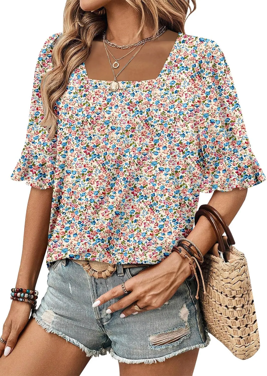 ROSELINLIN Half Sleeve Top for Women Summer Dressy Casual Tunic Top