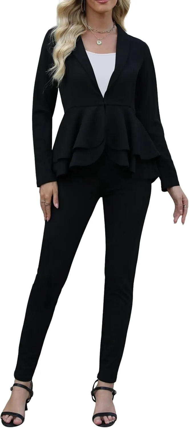 Salimdy Sexy 2 Piece Outfits for Women Long Sleeve Solid Blazer with Pants Casual Elegant Business Suit Sets