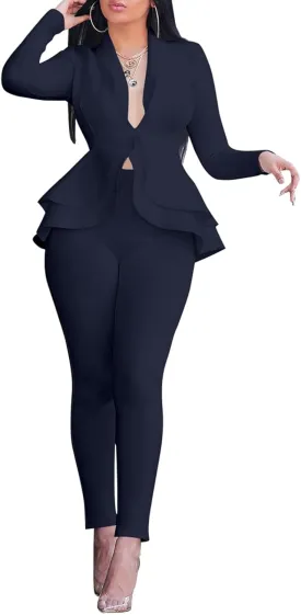 Salimdy Sexy 2 Piece Outfits for Women Long Sleeve Solid Blazer with Pants Casual Elegant Business Suit Sets