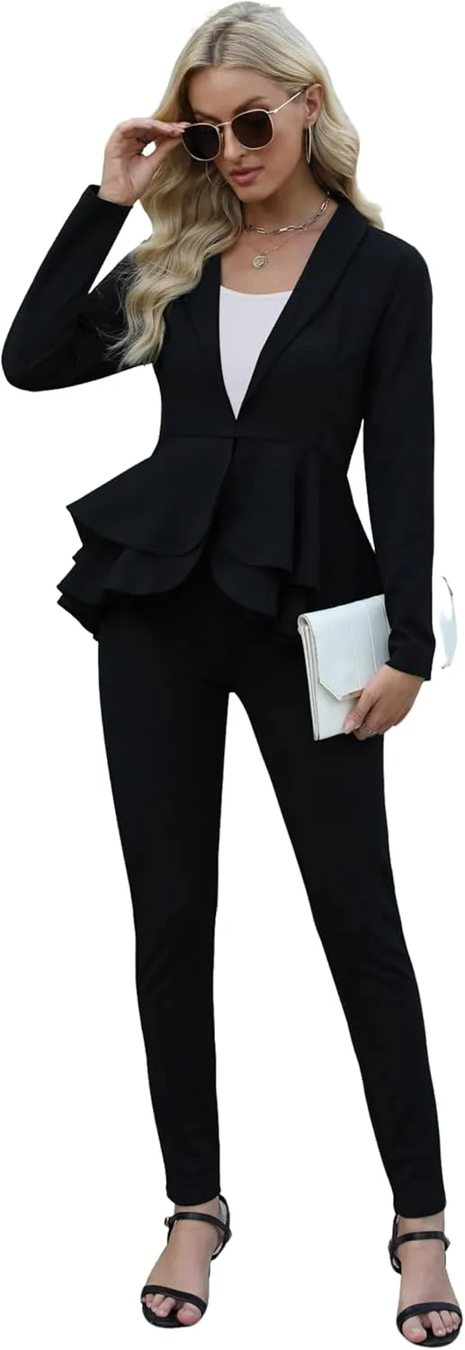 Salimdy Sexy 2 Piece Outfits for Women Long Sleeve Solid Blazer with Pants Casual Elegant Business Suit Sets