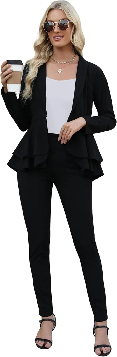 Salimdy Sexy 2 Piece Outfits for Women Long Sleeve Solid Blazer with Pants Casual Elegant Business Suit Sets