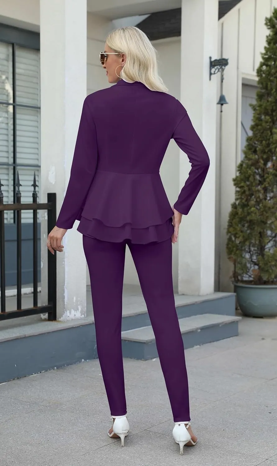 Salimdy Sexy 2 Piece Outfits for Women Long Sleeve Solid Blazer with Pants Casual Elegant Business Suit Sets