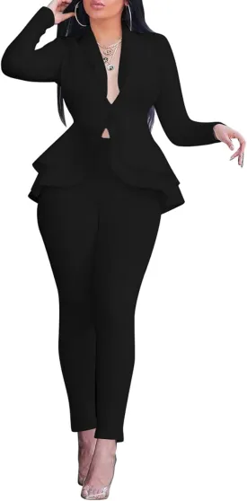 Salimdy Sexy 2 Piece Outfits for Women Long Sleeve Solid Blazer with Pants Casual Elegant Business Suit Sets