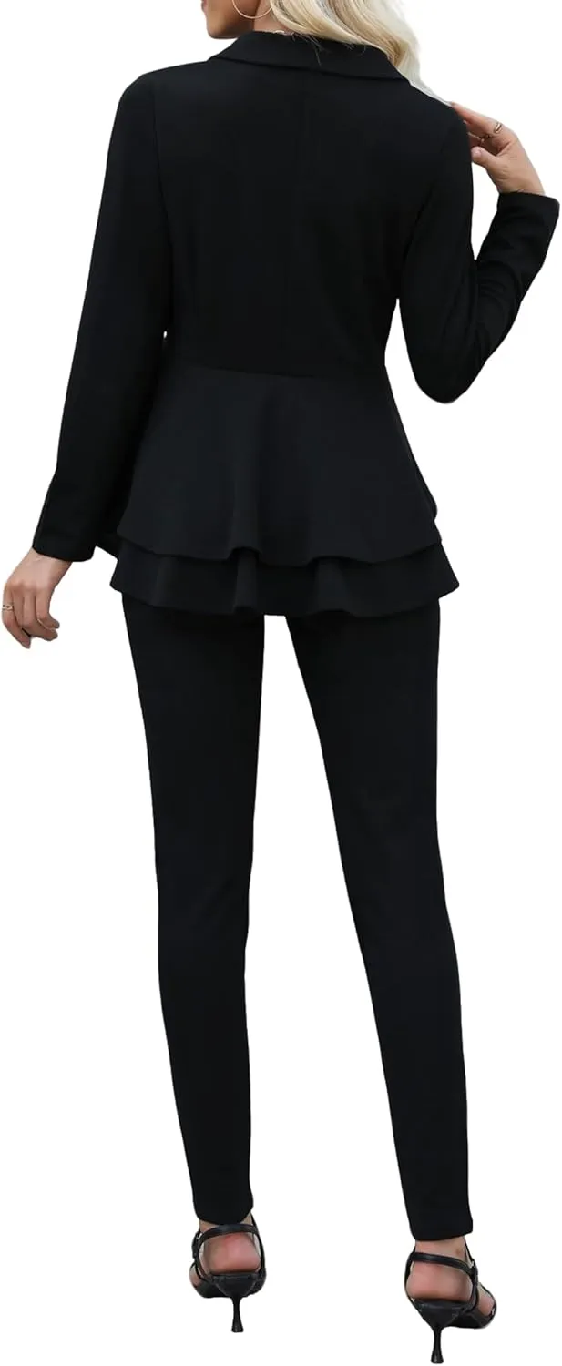 Salimdy Sexy 2 Piece Outfits for Women Long Sleeve Solid Blazer with Pants Casual Elegant Business Suit Sets