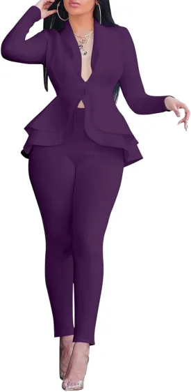 Salimdy Sexy 2 Piece Outfits for Women Long Sleeve Solid Blazer with Pants Casual Elegant Business Suit Sets