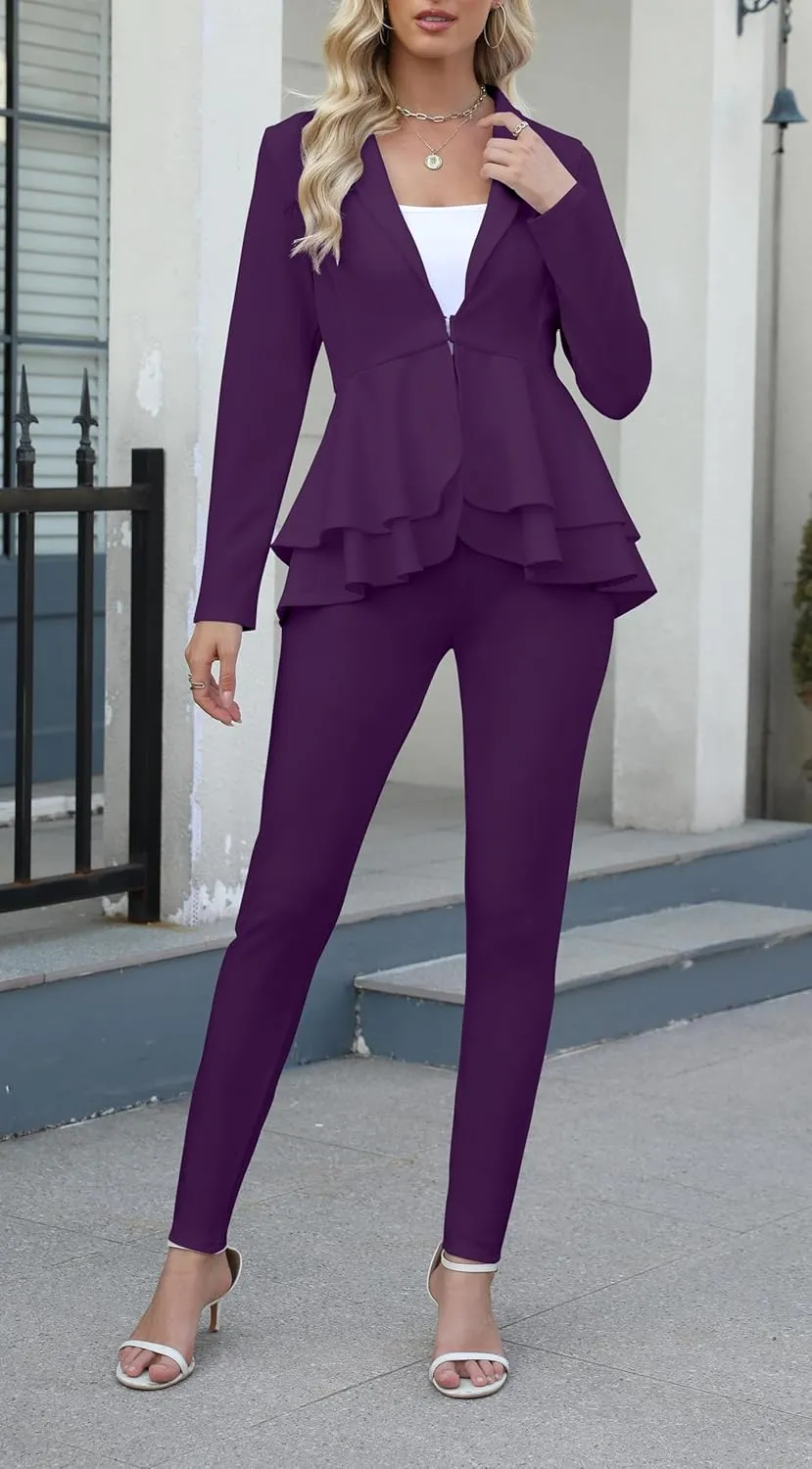 Salimdy Sexy 2 Piece Outfits for Women Long Sleeve Solid Blazer with Pants Casual Elegant Business Suit Sets