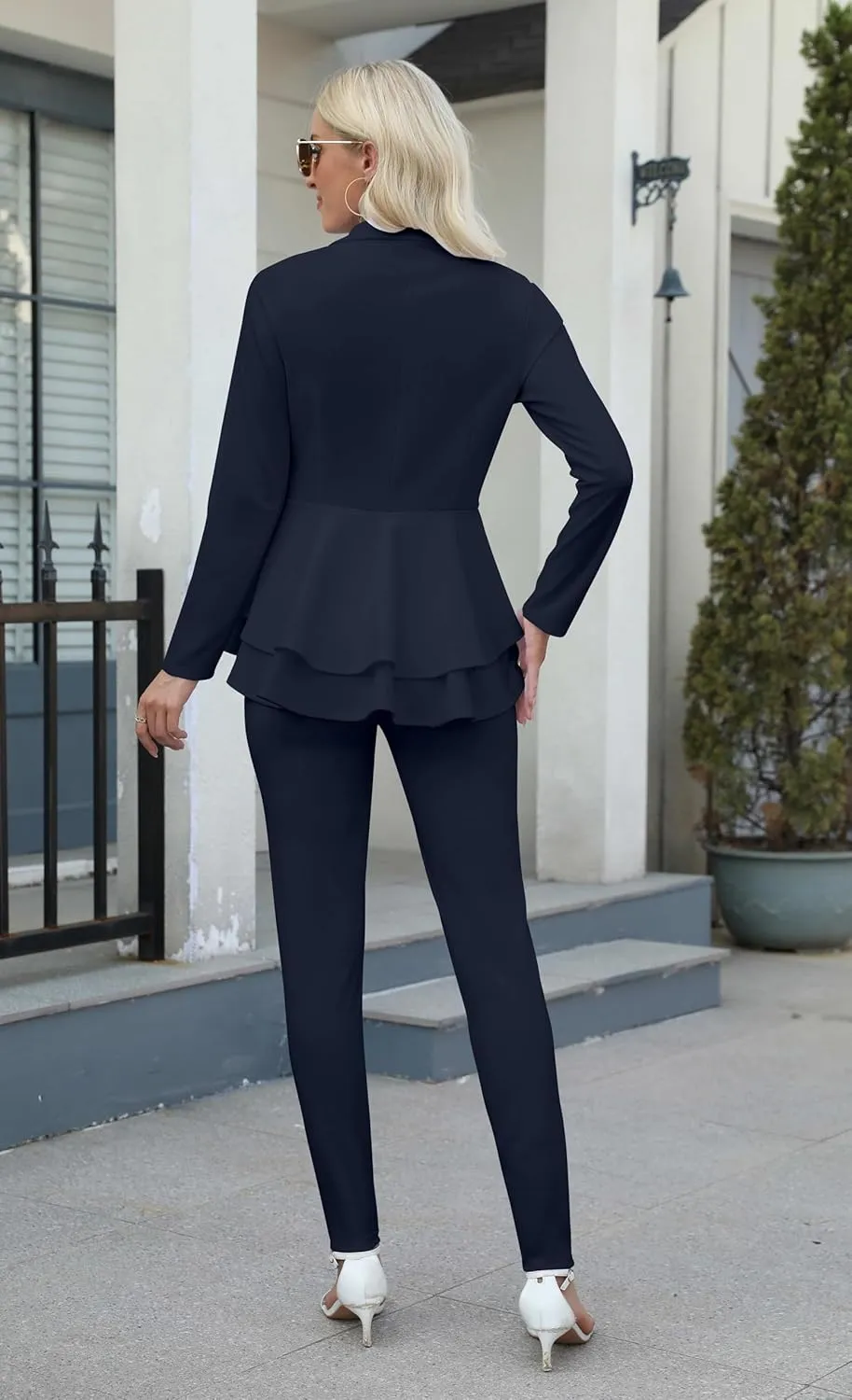 Salimdy Sexy 2 Piece Outfits for Women Long Sleeve Solid Blazer with Pants Casual Elegant Business Suit Sets