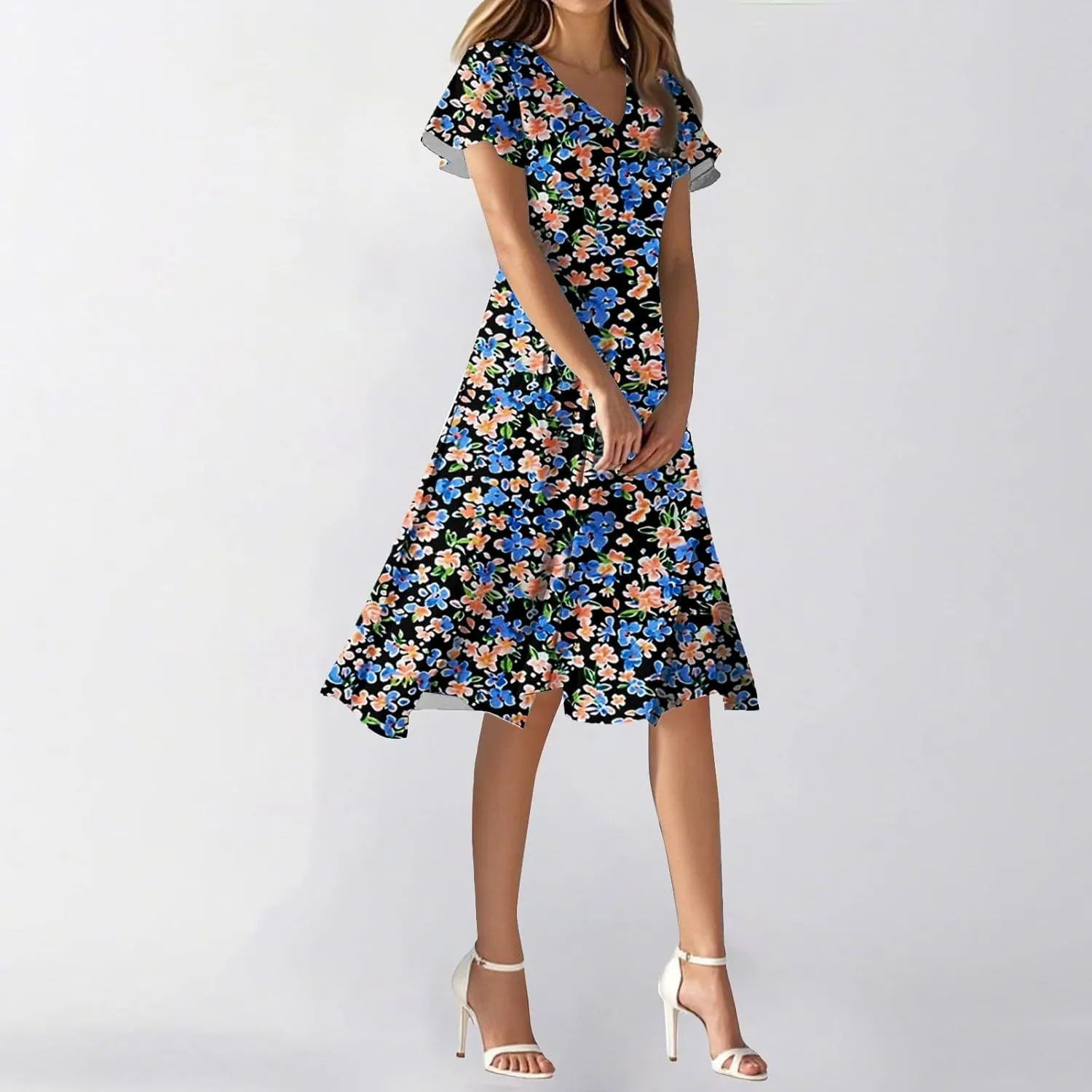 Sexy Dresses for Women Date Night V Neck Boho Knee Length Summer 2025 Tie Dye Floral Short Sleeve Short Skirt