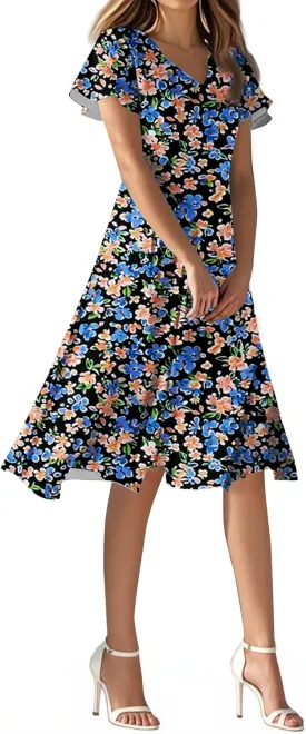 Sexy Dresses for Women Date Night V Neck Boho Knee Length Summer 2025 Tie Dye Floral Short Sleeve Short Skirt