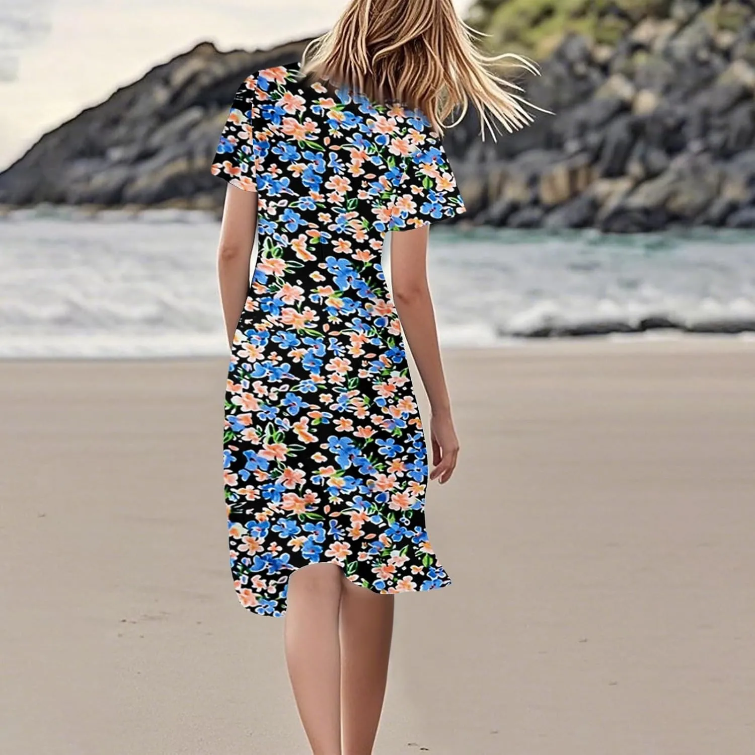 Sexy Dresses for Women Date Night V Neck Boho Knee Length Summer 2025 Tie Dye Floral Short Sleeve Short Skirt