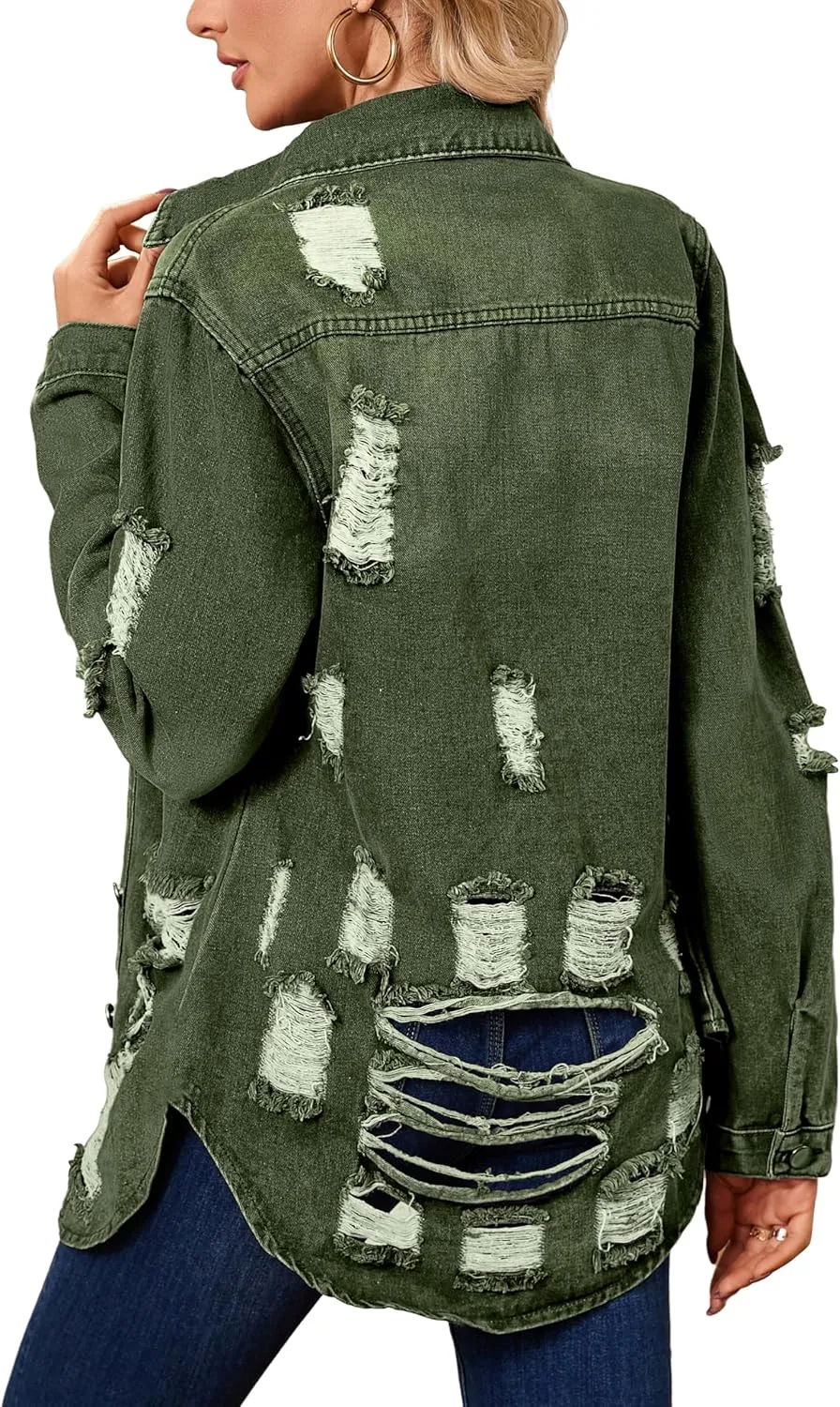 sexycherry Denim Jacket for Women Long Sleeve Classic Trucker Jeans Long Coat Outwear with Pockets