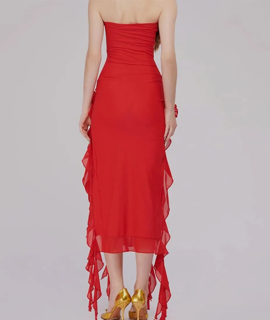 SHESEEWORLD Women's Sexy Fringe Ruffle Sleeveless Backless Off Shoulder Bodycon Split Irregular Hem Maxi Flowy Dress