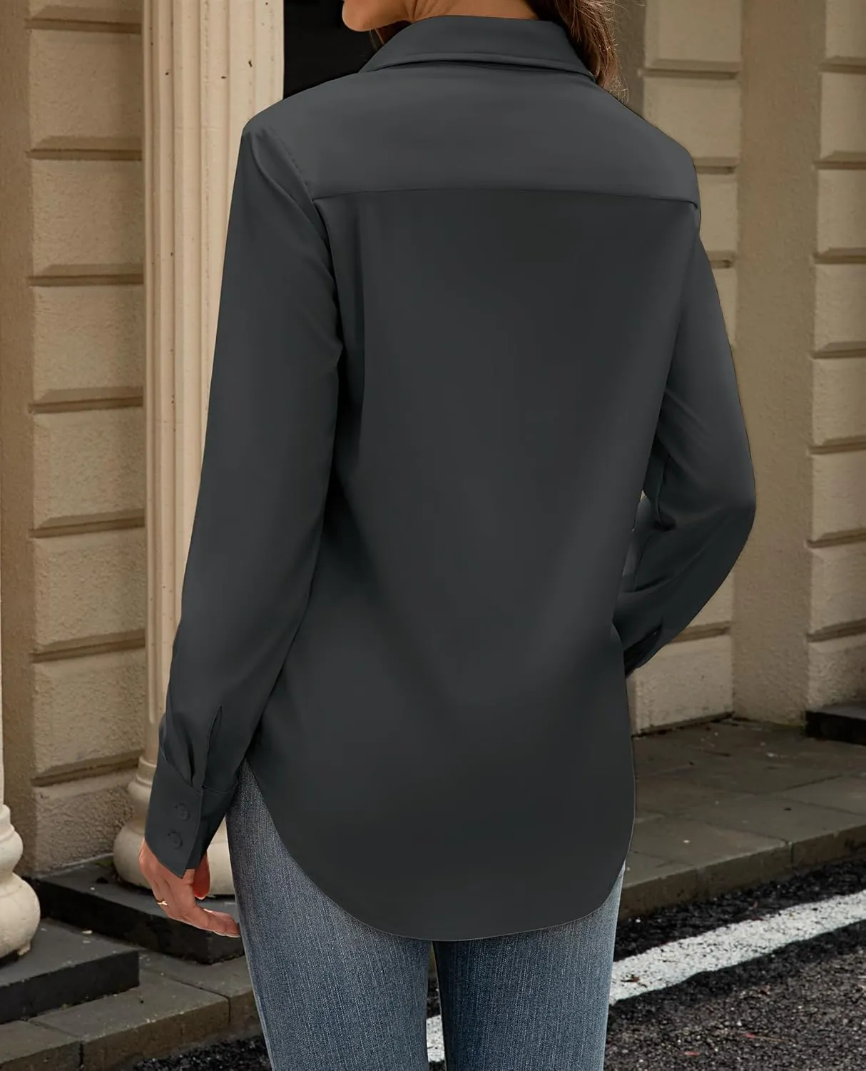 siliteelon Button Down Dress Shirts for Women Long Sleeve Wrinkle Free Shirts Solid Work Business Formal Button Up Shirt