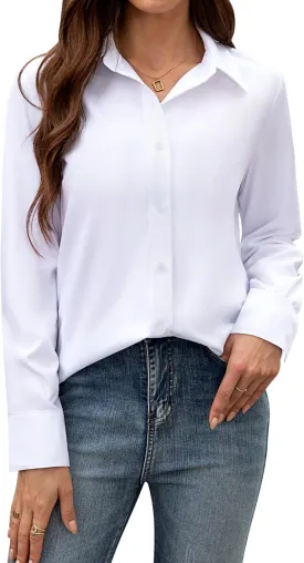 siliteelon Button Down Dress Shirts for Women Long Sleeve Wrinkle Free Shirts Solid Work Business Formal Button Up Shirt