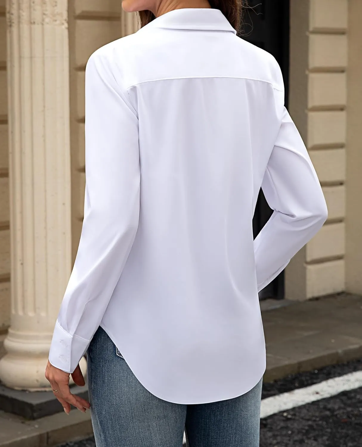 siliteelon Button Down Dress Shirts for Women Long Sleeve Wrinkle Free Shirts Solid Work Business Formal Button Up Shirt