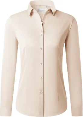 siliteelon Button Down Shirts for Women Long Sleeve Dress Shirts Wrinkle Free Collared Work Office Solid Blouses Tops