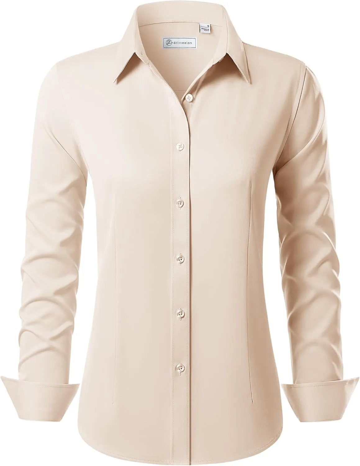 siliteelon Button Down Shirts for Women Long Sleeve Dress Shirts Wrinkle Free Collared Work Office Solid Blouses Tops