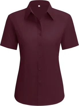 siliteelon Dress Shirts for Women Short Sleeve Cotton Button Down Shirt Basic Button Up Shirt Collared Shirts Work Shirt