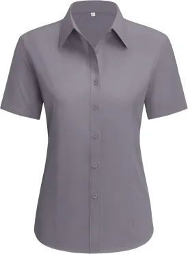 siliteelon Dress Shirts for Women Short Sleeve Cotton Button Down Shirt Basic Button Up Shirt Collared Shirts Work Shirt