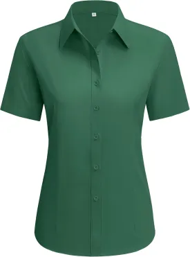 siliteelon Dress Shirts for Women Short Sleeve Cotton Button Down Shirt Basic Button Up Shirt Collared Shirts Work Shirt