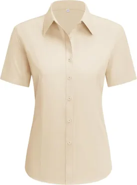 siliteelon Dress Shirts for Women Short Sleeve Cotton Button Down Shirt Basic Button Up Shirt Collared Shirts Work Shirt
