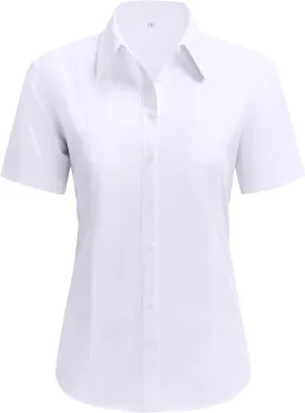 siliteelon Dress Shirts for Women Short Sleeve Cotton Button Down Shirt Basic Button Up Shirt Collared Shirts Work Shirt