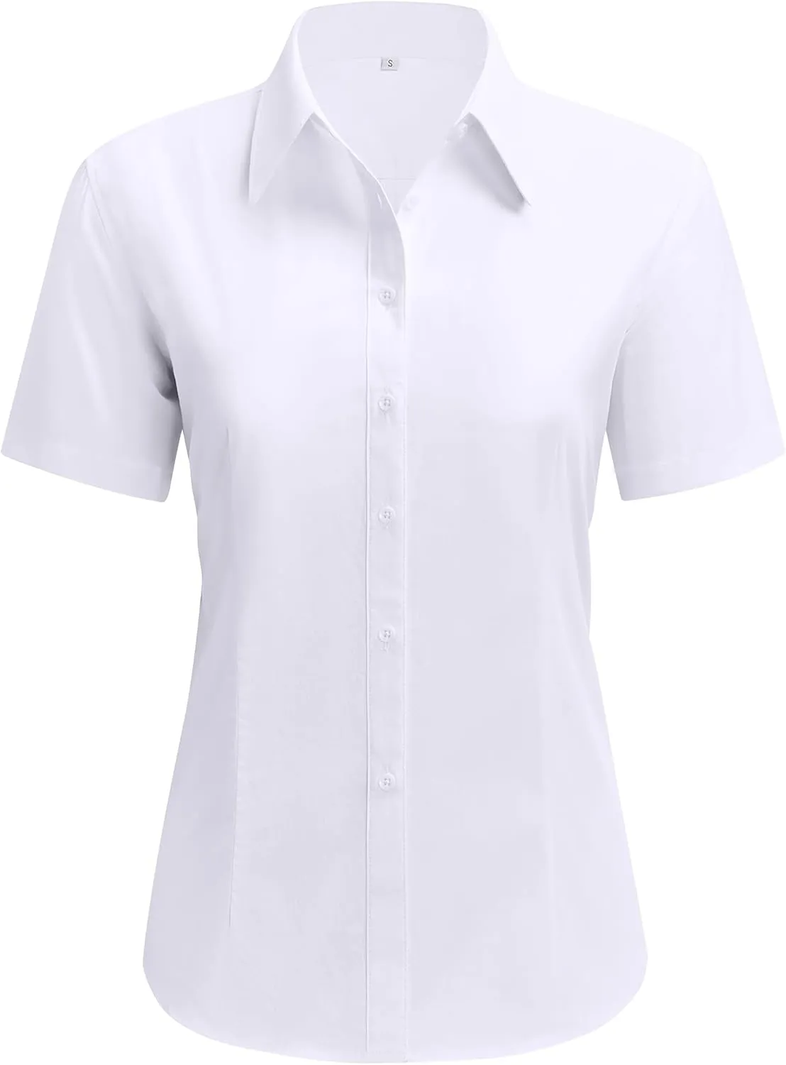 siliteelon Dress Shirts for Women Short Sleeve Cotton Button Down Shirt Basic Button Up Shirt Collared Shirts Work Shirt
