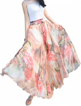 Sinono Women's Floral Maxi Chiffon Long Skirts Full Length Beach Skirt